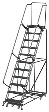 Weight Actuated All Directional Ladders, Weight Actuated, All Directional, 11 Step, 32 In Wide Base, 14 in Deep Top Step, Perforated Tread, Setup