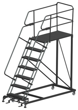 Single Entry Work Platforms, 7 Step, 38 In Wide Base, 48 in Deep Platform, Serrated Tread