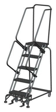 5 Step, W/Rail, 24" Wide, 21" Deep Top Step, Expanded Metal Tread, Setup