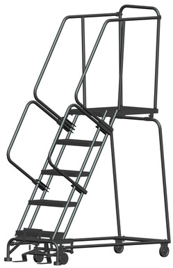 5 Step, W/Rail, 24" Wide, 28" Deep Top Step, Abrasive Mat Tread