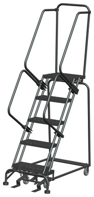 5 Step, W/Rail, 24" Wide, 28" Deep Top Step, Expanded Metal Tread