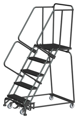 5 Step, W/Rail, 32" Wide, 21" Deep Top Step, Expanded Metal Tread