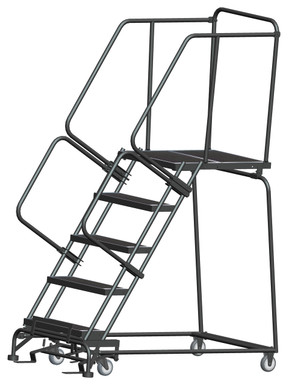 5 Step, W/Rail, 32" Wide, 28" Deep Top Step, Abrasive Mat Tread, Setup