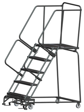 5 Step, W/Rail, 32" Wide, 28" Deep Top Step, Abrasive Mat Tread, Setup