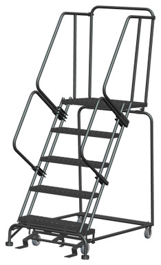 5 Step, W/Rail, 32" Wide, 28" Deep Top Step, Expanded Metal Tread