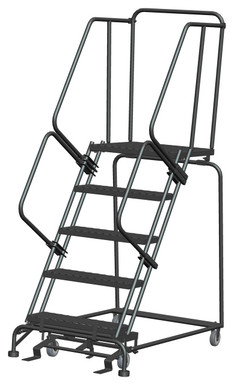 5 Step, W/Rail, 32" Wide, 28" Deep Top Step, Expanded Metal Tread