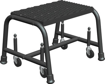 Spring Loaded Caster Ladders, 1 Step, 18 In Wide Base, 10 in Deep Top Step, Expanded Metal Tread