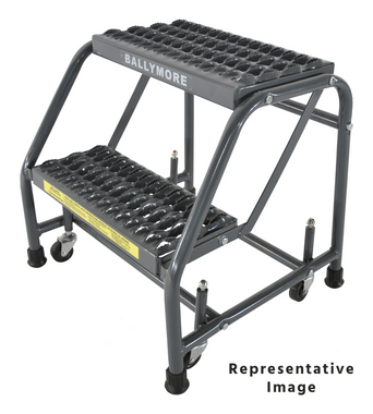 Spring Loaded Caster Ladders, 2 Step, 20 In Wide Base, 21 in Deep Top Step, Expanded Metal Tread, Setup