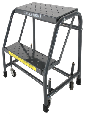 Spring Loaded Caster Ladders, 2 Step, No Rails 20" Wide Base, 10" Deep Top Step, Abrasive Mat Tread