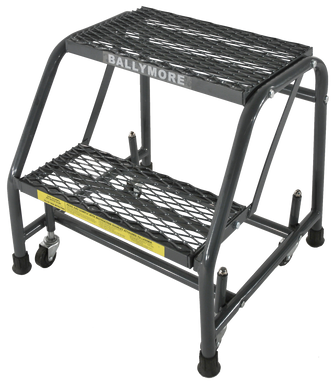 Spring Loaded Caster Ladders, 2 Step, No Rails 20" Wide Base, 10" Deep Top Step, Expanded Metal Tread