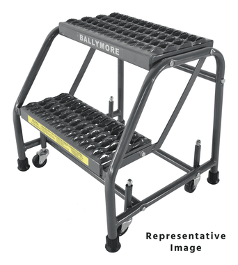 Spring Loaded Caster Ladders, 2 Step, 30 In Wide Base, 21 in Deep Top Step, Abrasive Mat Tread, Setup