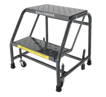 Spring Loaded Caster Ladders, 2 Step, No Rails 30" Wide Base, 10" Deep Top Step, Abrasive Mat Tread