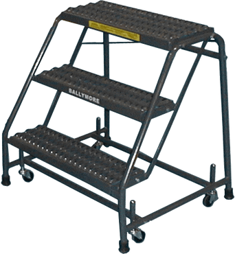 Spring Loaded Caster Ladders, 3 Step, No Rails 20" Wide Base, 10" Deep Top Step, Serrated Tread