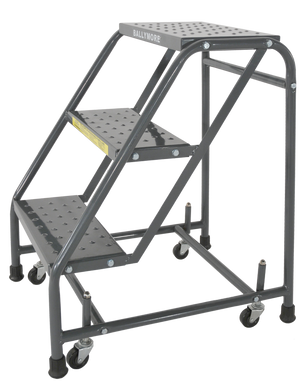 Spring Loaded Caster Ladders, 3 Step, No Rails 20" Wide Base, 10" Deep Top Step, Perforated Tread