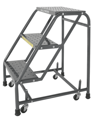 Spring Loaded Caster Ladders, 3 Step, No Rails 20" Wide Base, 10" Deep Top Step, Abrasive Mat Tread