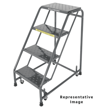 Spring Loaded Caster Ladders, 4 Step, No Rails 20" Wide Base, 21" Deep Top Step, Perforated Tread