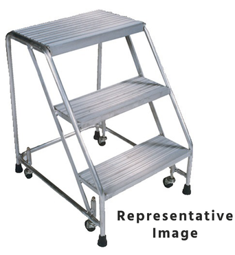 Aluminum Ladder, 2 Step, No Rails, 30" Wide Base, 28" Deep Top Step, Serrated Tread, Setup