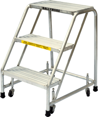Aluminum Ladder, 3 Step, No Rails, 30" Wide Base, 10" Deep Top Step, Serrated Tread, Setup