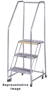 Aluminum Ladder, 3 Step, 30" Wide Base, 28" Deep Top Step, Serrated Tread, Setup