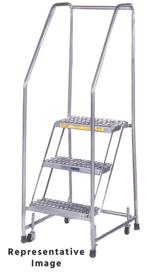 Aluminum Ladder, 3 Step, 20" Wide Base, 21" Deep Top Step, Serrated Tread, Setup