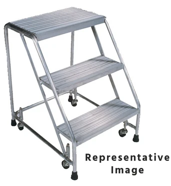 Aluminum Ladder, 4 Step, No Rails, 20" Wide Base, 28" Deep Top Step, Serrated Tread, Setup