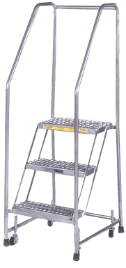 Aluminum Ladder, 4 Step, 30" Wide Base, 10" Deep Top Step, Serrated Tread, Setup