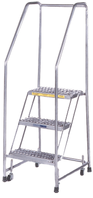Aluminum Ladder, 4 Step, 30" Wide Base, 10" Deep Top Step, Serrated Tread, Setup