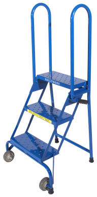 Aluminum Ladders, 3 Step, 24 In Wide Base, 7 in Deep Top Step, Perforated Tread, Setup