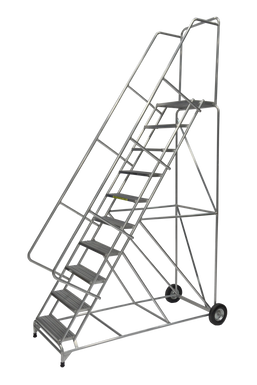 Aluminum Ladder, 10 Step, 36" Wide Base, 14" Deep Top Step, Ribbed Tread, 18" Wide Tread, Setup