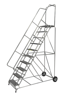 Aluminum Ladder, 10 Step, 36" Wide Base, 14" Deep Top Step, Ribbed Tread, 18" Wide Tread, Setup