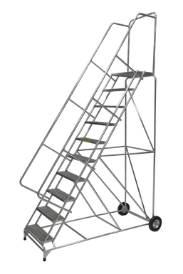 Aluminum Ladder, 10 Step, 36" Wide Base, 14" Deep Top Step, Ribbed Tread, 24" Wide Tread, Setup