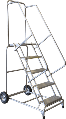 Aluminum Ladders, 5 Step, 30 In Wide Base, 14 in Deep Top Step, Ribbed Tread, Setup