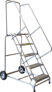 Aluminum Ladders, 5 Step, 36 In Wide Base, 14 in Deep Top Step, Ribbed Tread, Setup
