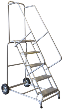 Aluminum Ladders, 5 Step, 30 In Wide Base, 14 in Deep Top Step, Serrated Tread, Setup