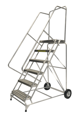 Aluminum Ladders, 6 Step, 30 In Wide Base, 14 in Deep Top Step, Serrated Tread, Setup