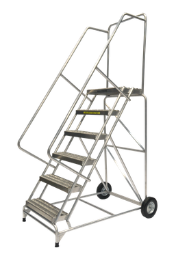 Aluminum Ladders, 6 Step, 30 In Wide Base, 14 in Deep Top Step, Serrated Tread, Setup