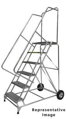 Aluminum Ladder, 6 Step, 30" Wide Base, 21" Deep Top Step, Serrated Tread, 18" Wide Tread, Setup