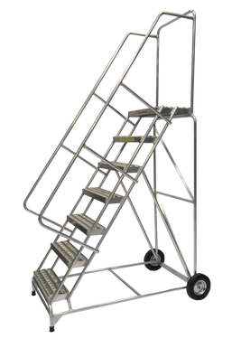 Aluminum Ladders, 7 Step, 36 In Wide Base, 14 in Deep Top Step, Serrated Tread, Setup