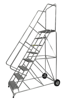 Aluminum Ladders, 8 Step, 36 In Wide Base, 14 in Deep Top Step, Ribbed Tread, Setup