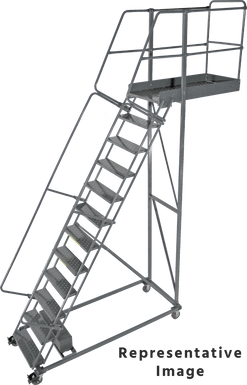 Cantilevered Ladders, CALOSHA, 14 Step, 40 In Wide Base, 28 in Overhang, Perforated Tread