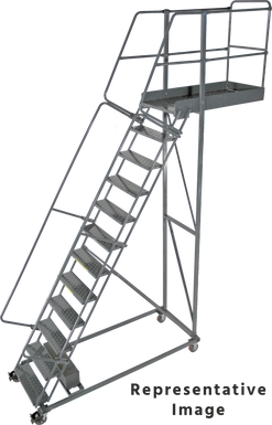 Cantilevered Ladders, CALOSHA, 15 Step, 40 In Wide Base, 14 in Overhang, Perforated Tread