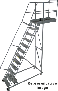 Cantilevered Ladders, CALOSHA, 15 Step, 40 In Wide Base, 14 in Overhang, Perforated Tread