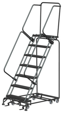 All Direction Ladders, CALOSHA, All Directional, 7 Step, 32 In Wide Base, 14 in Deep Top Step, Serrated Tread