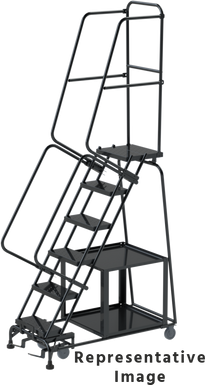 Stock Picking Ladders, CALOSHA, 6 Step, 32 in Wide Base, 14 in Deep Top Step, Perforated Tread, Setup