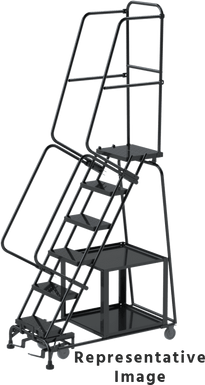 Stock Picking Ladders, CALOSHA, 9 Step, 32 in Wide Base, 14 in Deep Top Step, Perforated Tread, Setup