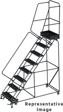 50 Degree Slope Walk Down Ladders, CALOSHA, 50° Incline, 8 Step, 32 In Wide Base, 14 in Deep Top Step, Abrasive Mat Tread