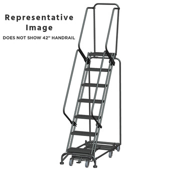 Weight Actuated All Directional Ladders, CALOSHA, Weight Actuated, All Directional, 7 Step, 24 In Wide Base, 14 in Deep Top Step, Serrated Tread