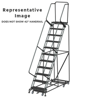 Weight Actuated All Directional Ladders, CALOSHA, Weight Actuated, All Directional, 11 Step, 32 In Wide Base, 14 in Deep Top Step, Serrated Tread, Setup