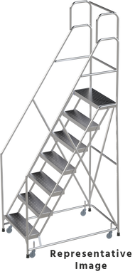 Aluminum Ladders, CALOSHA, 7 Step, 30 In Wide Base, 10 in Deep Top Step, Ribbed Tread, Setup