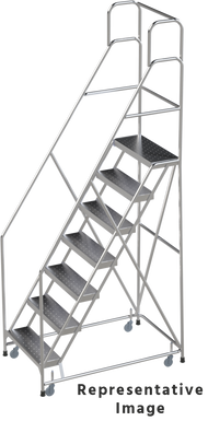 Aluminum Ladders, CALOSHA, 7 Step, 30 In Wide Base, 10 in Deep Top Step, Ribbed Tread, Setup